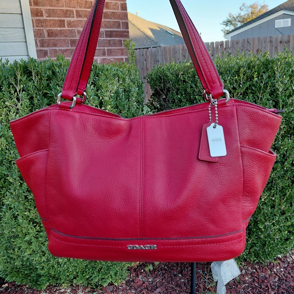 Coach Park Leather Carrie Tote Red - Picture 12 of 12
